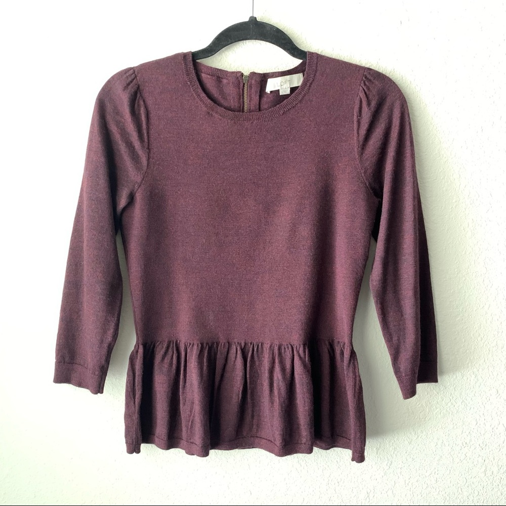 Ann Taylor Puff Shoulder Peplum Hem Sweater